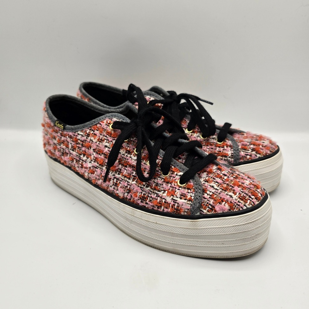 Keds Triple Up Boucle Platform Sneaker Womens Tweed Pink Orange Low Top 9